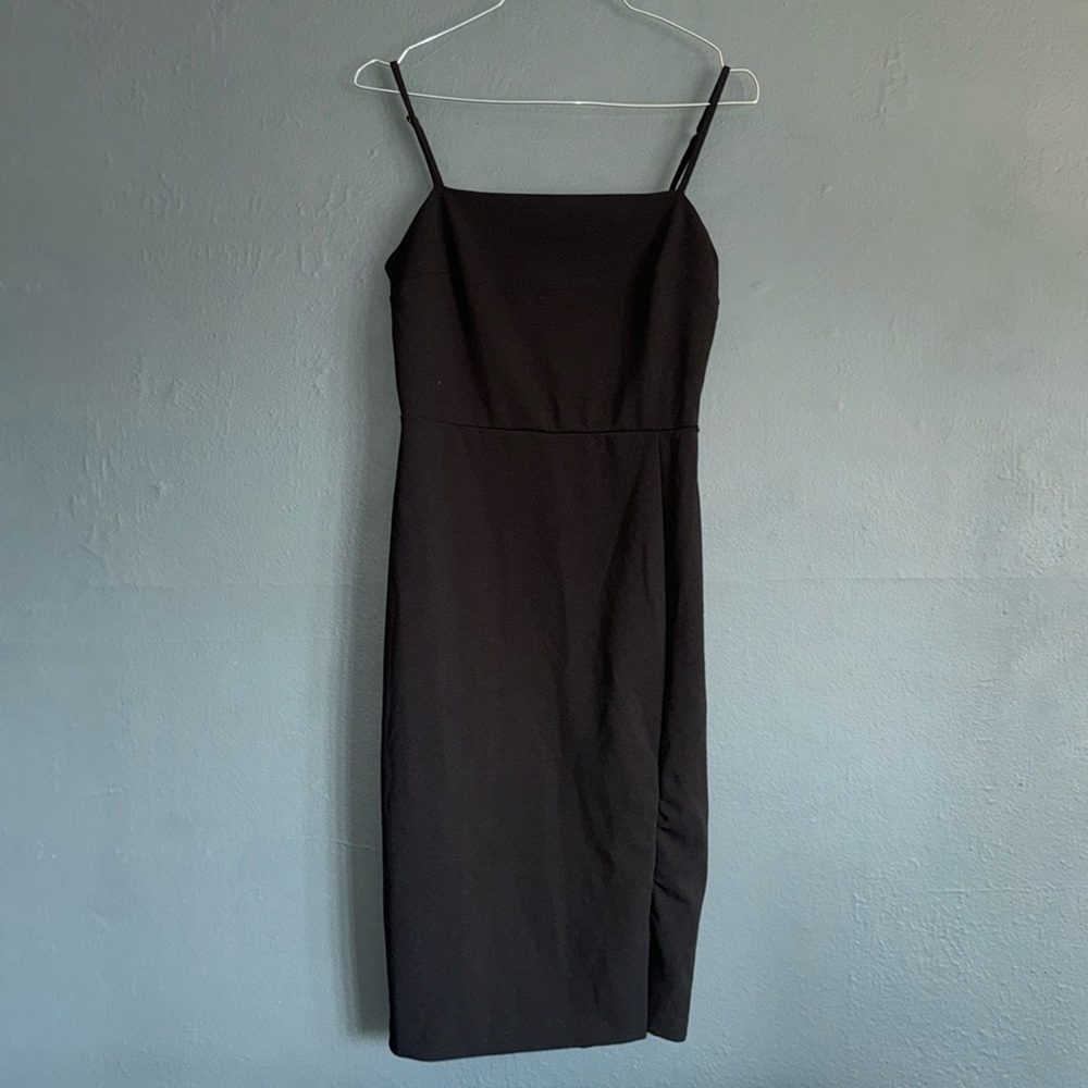 EXPRESS BLACK POLYESTER/SPANDEX MIDI BODYCON DRESS